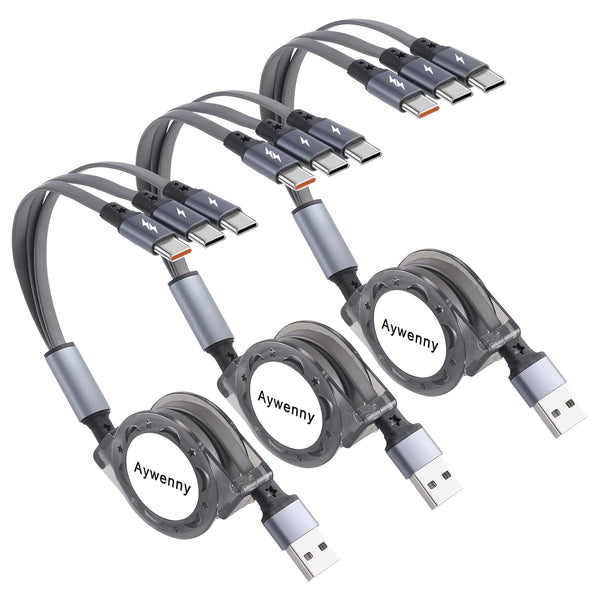 [2023 Upgraded 3 Pack USB Type C Retractable Cable - Fast Charging 3.3FT, for Galaxy S22, S21, S20