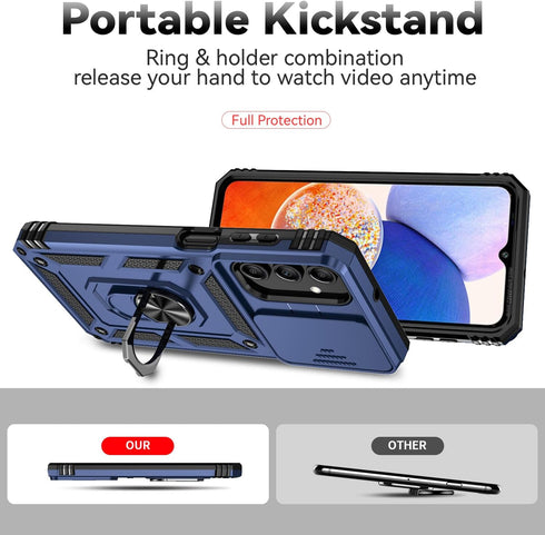 SunStory Samsung Galaxy A15 5G Case with HD Screen Protector, Kickstand & Slide Camera Cover (New Blue)