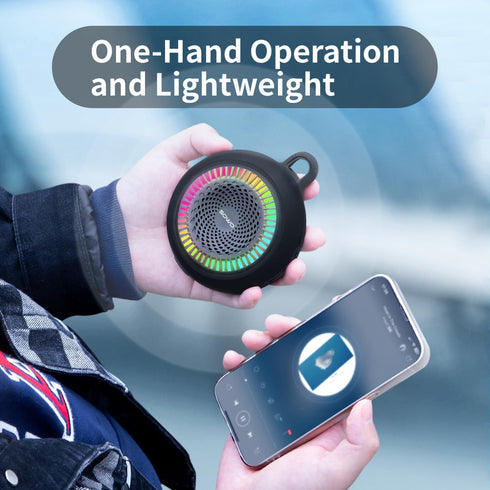Bluetooth Shower Speaker Waterproof, Small Portable Wireless Speaker with Clip, Powerful Bass, Colorful Lights