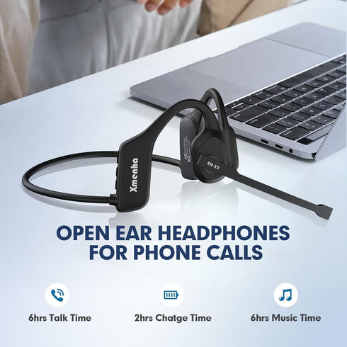Bluetooth Phone Headset Wireless with Noise Cancelling Microphone, Open Ear Air Conduction Headphones with Mic for