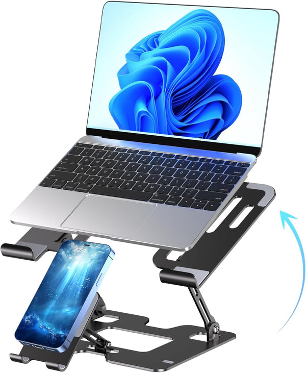 Lajou Ergonomic 2-in-1 Laptop Phone Stand for Desk, Adjustable Riser, Sturdy and Portable,