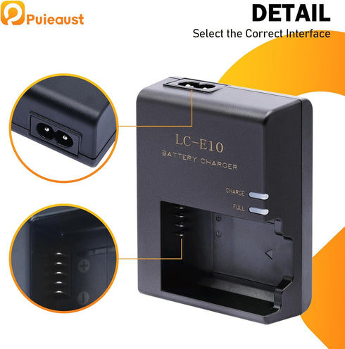 LP-E10 Cameras Charger for Canon EOS Rebel T7 T6 T5 T3 T100, LC-E10 LC-E10C LC-E10E Batteries Power Supply