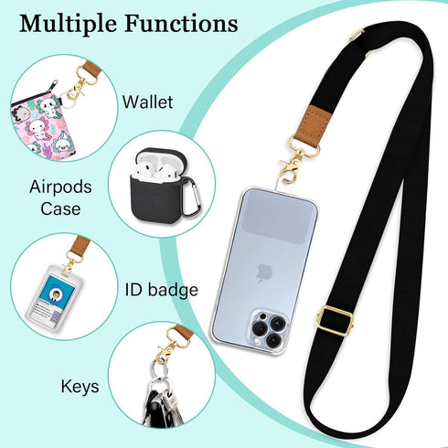 Phone Lanyard Crossbody Wrist Strap, Black Cell Phone Lanyards for Neck, Adjustable Cute Phone Strap for Car Keys,