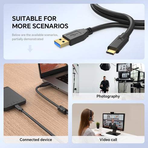 Cameras(16ft) USB-A to USB-C High-Speed Data Transfer Cable with Dual Magnetic Rings Camera Connection Cable