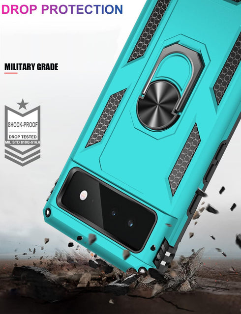 IKAZZ Google Pixel 6 Case, Military Grade Shockproof Heavy Duty Protection with Magnetic Kickstand, Turquoise