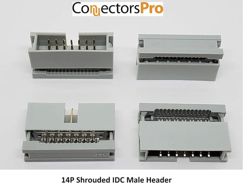 Pc Accessories 10-Pack 2X7 14P Dual Rows 2.54mm Shrouded IDC Male Header, Easy Crimp Connectors