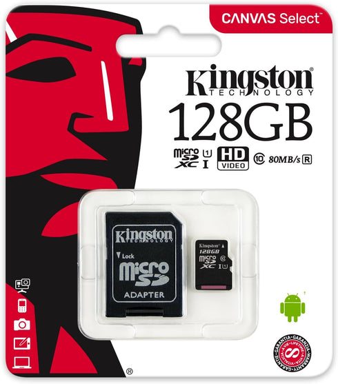 Kingston 128GB 10 80MB/s (SDCS/128GB) Canvas Select microSDHC Class microSD Memory Card UHS-I R Flash Memory Card