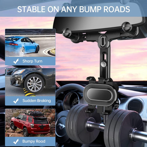 360° Rotatable Rearview Mirror Phone Holder for Car, Retractable Multifunctional Design, Four Corners Fixed Anti-Shake