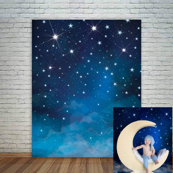 Mocsicka Starry Night Backdrops, Blue Night Sky Photo Background Birthday Party Banner Supplies 5x7ft Vinyl