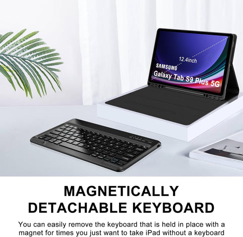 SENGBIRCH Keyboard Case for Samsung Galaxy Tab S9 FE+ 5G: Wireless Bluetooth Keyboard with Auto Sleep/Wake, Black