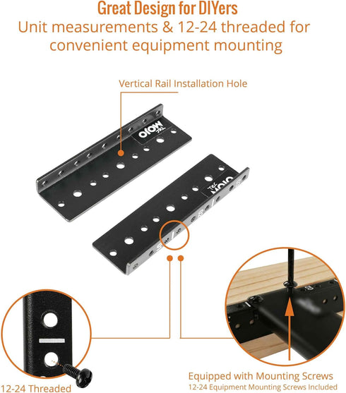 3U Vertical Server Rack Rail Pair Kit, DIY Rack Rails Kit, 12-24 Screws x48 Included to Mount Equipment 2U-20U