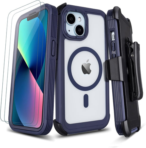 yowtrey Defender for Clear iPhone 13 Case with Belt Clip Holster + 2