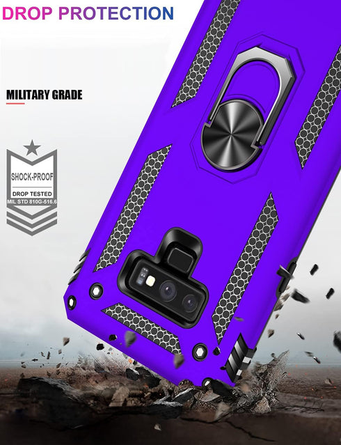 IKAZZ Military Grade Shockproof Case for Galaxy Note 9, Heavy Duty Protection with Magnetic Kickstand (Purple)