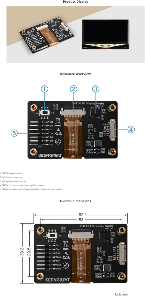 xicoolee 2.42inch 128x64 SPI/I2C Communication, SSD1309 OLED Display Module - Resolution, Compatible with Raspberry Pi