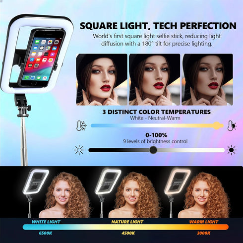 WEIIBDIE Stand,54" Dimmable Foldable Selfie Light with Extendable Phone Holder Selfie Stick with LED Lights
