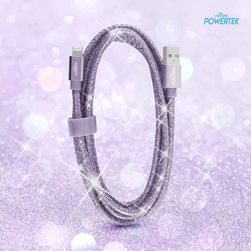 LIQUIPEL Powertek Glitter MFi Certified 6ft Lightning to USB Cable, Fast Charging for Apple iPhone, iPad, Purple