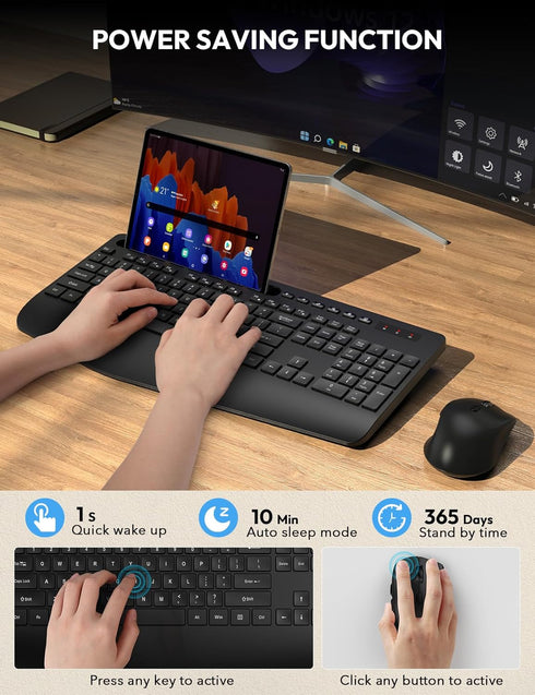Wireless Keyboard and Mouse Combo, Ergonomic 2.4G Lag-Free Keyboards Mouse Set for Computer, Laptop, PC, Mac