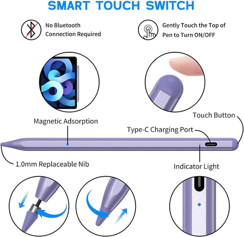 Active Stylus Pens for Touch Screens, NTHJOYS Digital Pencil for iOS/Android with Magnetic Design