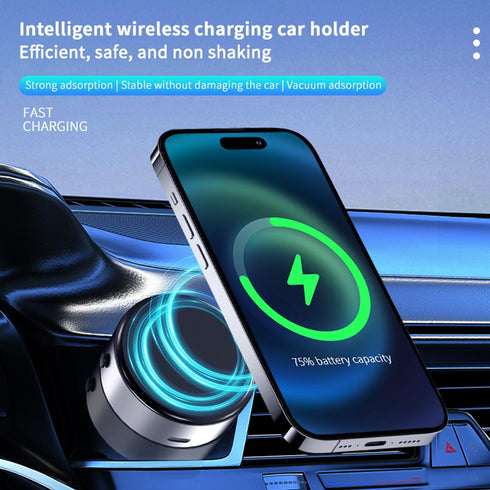 Suction Magnetic Phone Wireless Car Mount Charger - Strong Vacuum Suction for Car, Gym, Mirror, Shower Phone Holder