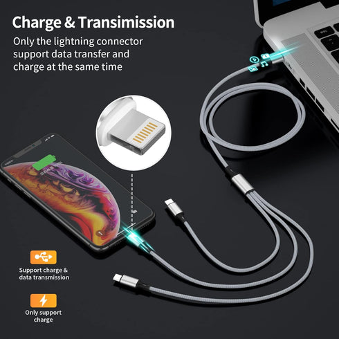 Multi Charging Cable, Multi 3 in 1 iPhone Charging Cable, Lightning/Type-C/Micro USB Universal Adapter 1.8M/6FT Long