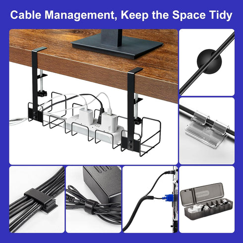 OneLeaf 2 Pack Under Desk Cable Management Tray, No Drill Wire Management Rack for Desk, Under Desk Organizer for Cords