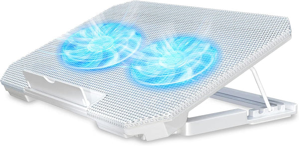 Laptop Cooling Pad with Adjustable Height, Two 5.1 Inches Fans, Suitable for 12"-15.6" Laptops (White)