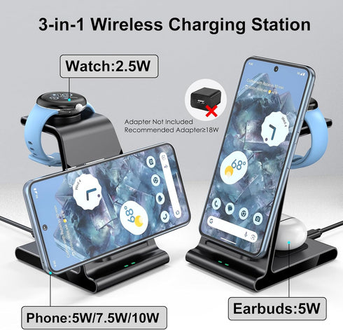 Charger for Pixel Watch 3/2, Wireless Charging Station for Google Pixel 9/9 Pro/8 Pro/8/7 Pro/6/5/4, No Adapter Included
