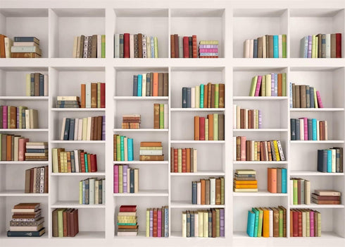 BELECO 5x3ft Fabric White Modern Bookshelf Backdrop Bookcase Photo Backdrops Office Backdrop for