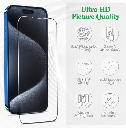 Pokolan (3-Pack) Tempered Glass Screen Protector for iPhone 15 Pro, 9H Hardness, Bubble Free, Easy to Install, Case