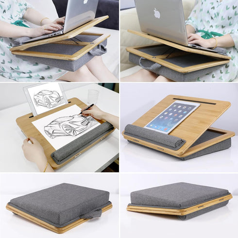 SUMISKY Adjustable Lap Desk, Portable Laptop Stand with Cushion and Phone Holder for Up to 15.6 Inch Laptops