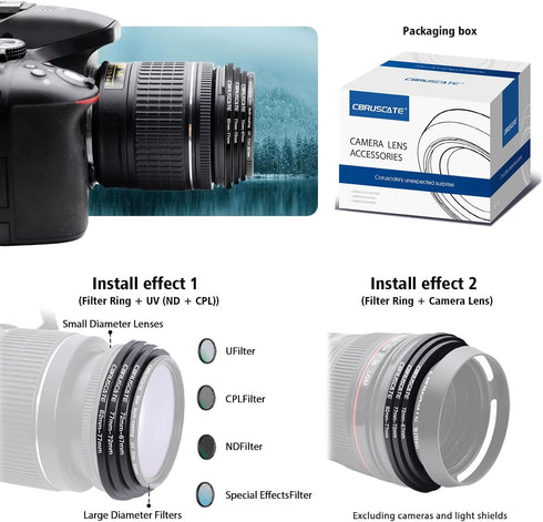 9 Pieces Step Down Ring Camera Lens Filter Metal Rings, Compatible with All Brands UV ND CPL (49-40.5mm, 52-49mm,
