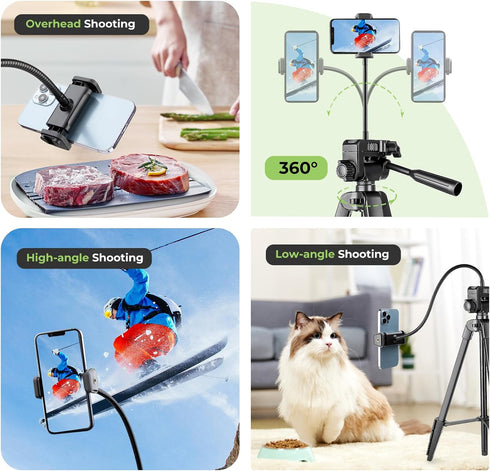 Aureday Phone Tripod, 82" Tripod for iPhone with Flexible Gooseneck, Wireless Remote and Phone Holder, Extendable Stand