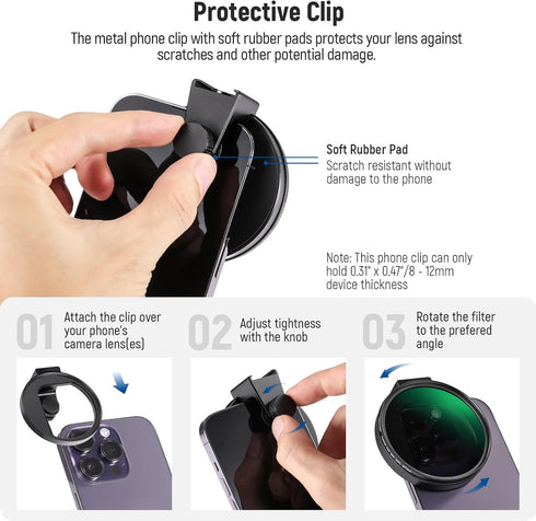 NEEWER 67mm CPL Filter for Phone, Camera Lens Polarizing Filter with Metal Cold Shoe Clip for iPhone and Samsung