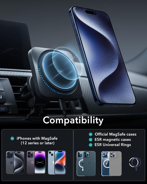 ESR for MagSafe Car Mount Charger with CryoBoost, Phone Cooling MagSafe Car Charger, Magnetic Wireless Car Charger, Air
