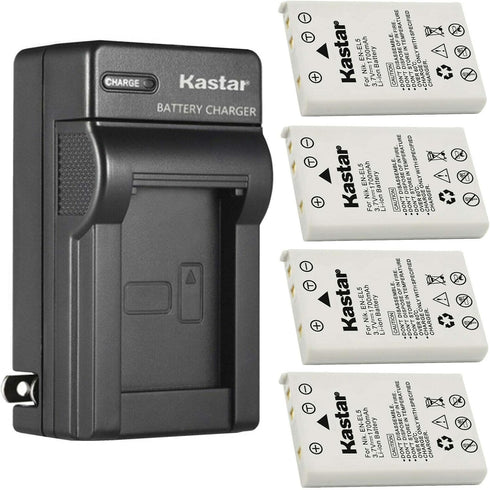 Kastar 4-Pack Battery and AC Charger for Nikon EN-EL5 CP1, Compatible with Coolpix P80, P90, P100, P500