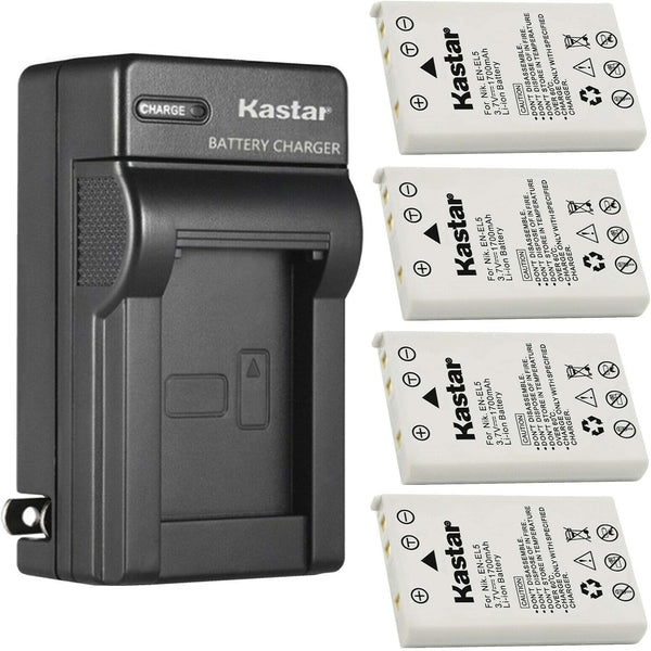 Kastar 4-Pack Battery and AC Charger for Nikon EN-EL5 CP1, Compatible with Coolpix P80, P90, P100, P500