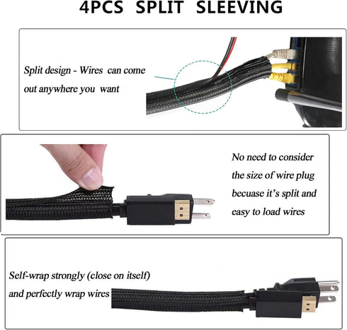 311Pcs Cable Management Organizer Kit, 4 Cable Sleeve Split, 53 Cable Clips, 12 Cord Clips Holder, 22 Cable Ties, 20
