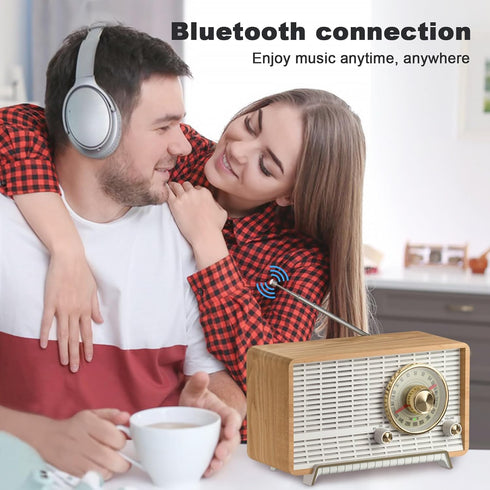 YOWGUIF AM FM Radio Classic Retro Wood Table Radio with Bluetooth Speakers for Home and Office