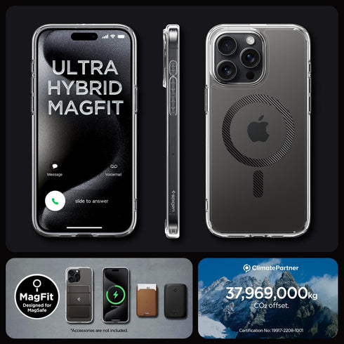 Spigen iPhone 15 Pro Case - Magnetic Ultra Hybrid MagFit, Military-Grade Protection, Anti-Yellowing, Carbon Fiber,