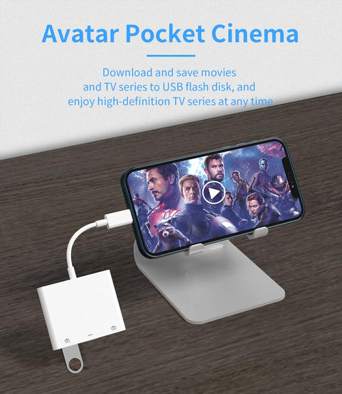 iPhone OTG Adapter Lightning Male to Dual USB Female Charger Cable Dongle for Apple 14 13 12 11 Pro Max 8 7