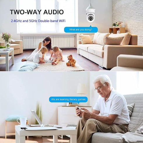 360 Security Cameras Wireless Outdoor, 2.4GHz & 5GHz WiFi Light Bulb 1080p Security Camera, Motion Detection, Two-Way