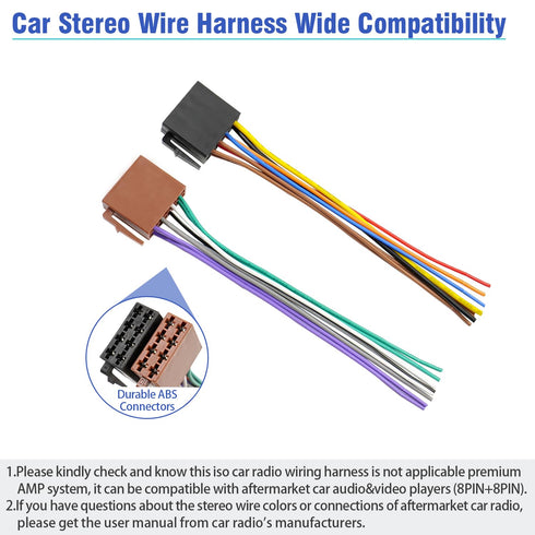 ISO Stereo Wiring Harness Kit with 16Pin Power Speaker Adapter, Car Radio Wire Harness Butt Connector