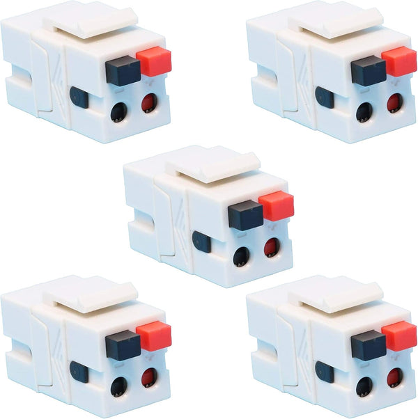 Speaker Keystone Jack – Spring Loaded Female to Female Speaker Jack for Keystone Wall Plate, White (5-Pack)