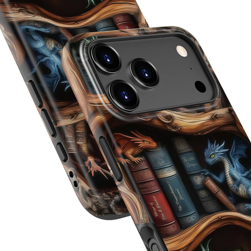 DEENAKIN 17 for iPhone Pro Case Cute,Aesthetic Baby Dragon and Bookshelf Floral Phone Case, Compatible with Magsafe
