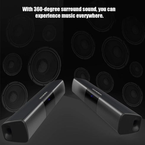 Lazmin112 Wireless Bluetooth Speaker, Long Bar Subwoofer with AUX Connection, FM Radio, 360° Surround Sound