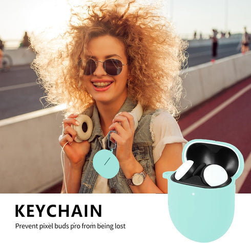 Google Pixel Buds Pro Case Cover 2022 with Cleaner Kit, Soft Silicone Shockproof Protective Skin with Carabiner, Front