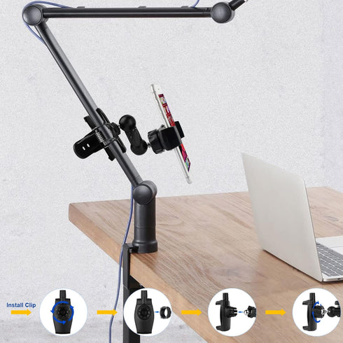 Clip Clamp Phone Holder for Desk/Table/Glass Door/Desktop Baffle/Easel, Compatible with