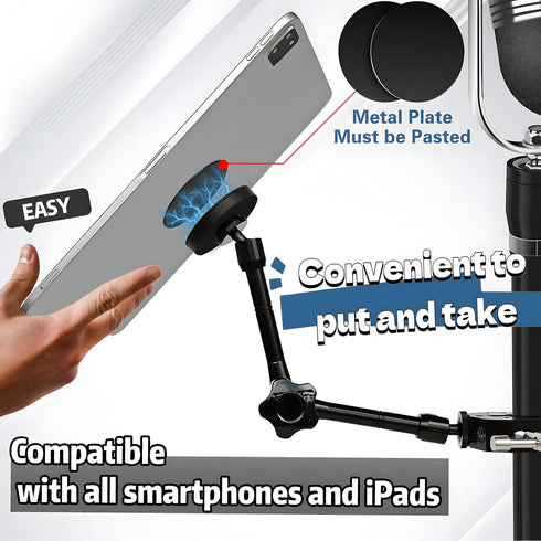 Magnetic Tablet Holder for Mic Stand | Full Metal Phone & iPad Music Stand, Compatible with All Models of iPad and