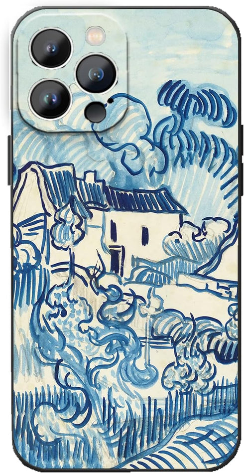 Compatible iPhone 14 Pro Max Case, Van Gogh Abstract Blue Lines Impression Landscape Phone Cover, Aesthetic Vintage