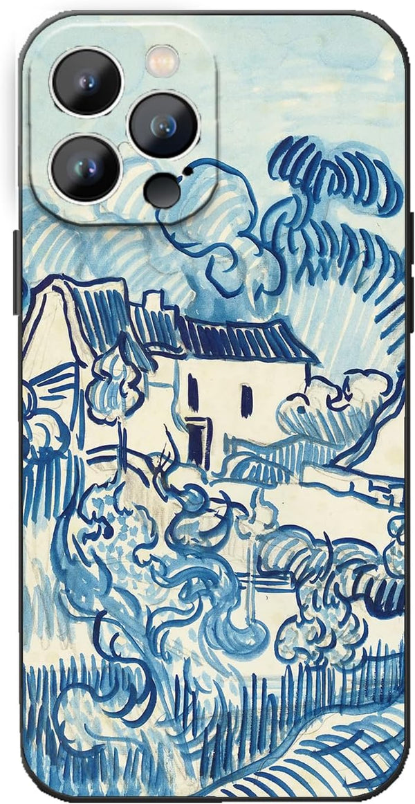 Compatible iPhone 14 Pro Max Case, Van Gogh Abstract Blue Lines Impression Landscape Phone Cover, Aesthetic Vintage
